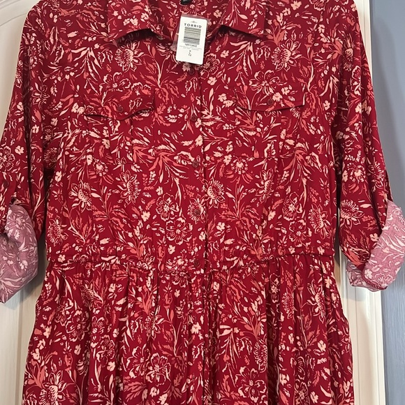 NWT TORRID MIDI CHALLIS SIZE 0/L/12 RED DRESS! - Picture 6 of 6